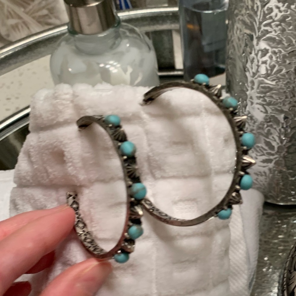 Silver Turquoise stud hoop earrings